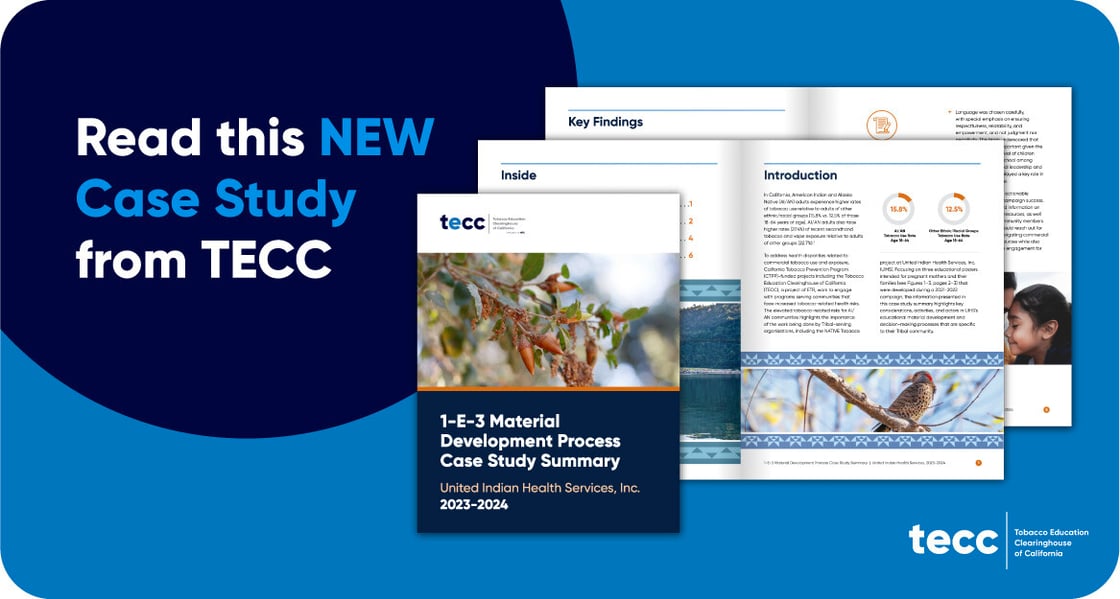 Blue graphic with images of TECC’s Material Development Process Case Study Summary overlaying the background. In the upper right is a dark blue half circle with copy that says, “Read this NEW Case Study from TECC.” TECC’s logo is in the bottom right corner.