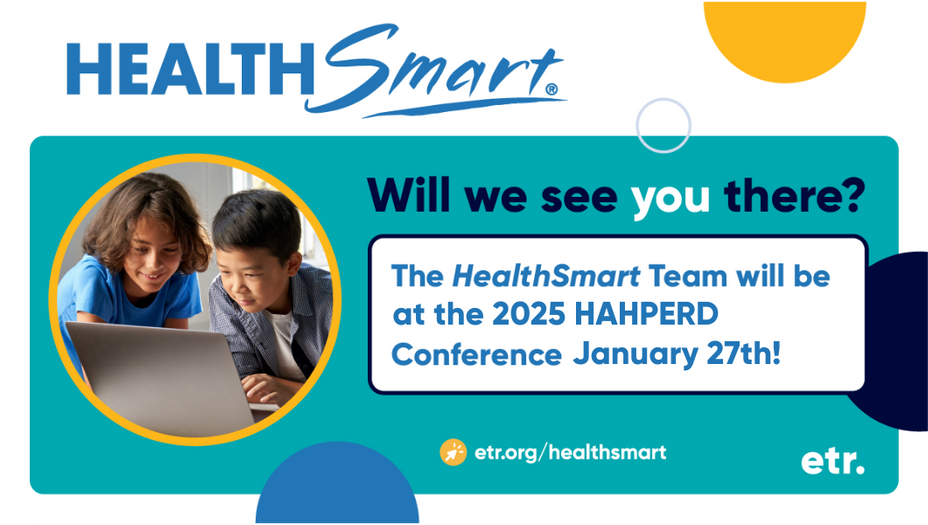 Graphic advertising the presence of the HealthSmart Team at the 2025 HAHPERD Conference on January 27th. 