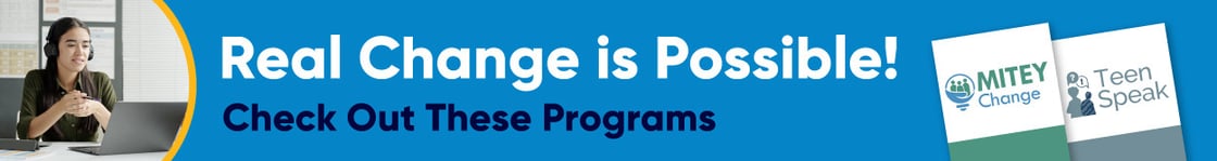 Blue graphic with a photo of a person on a laptop on the left with images of new ETR product offerings on the right. White and dark blue copy say “Real Change is Possible! Check Out These Programs.” 